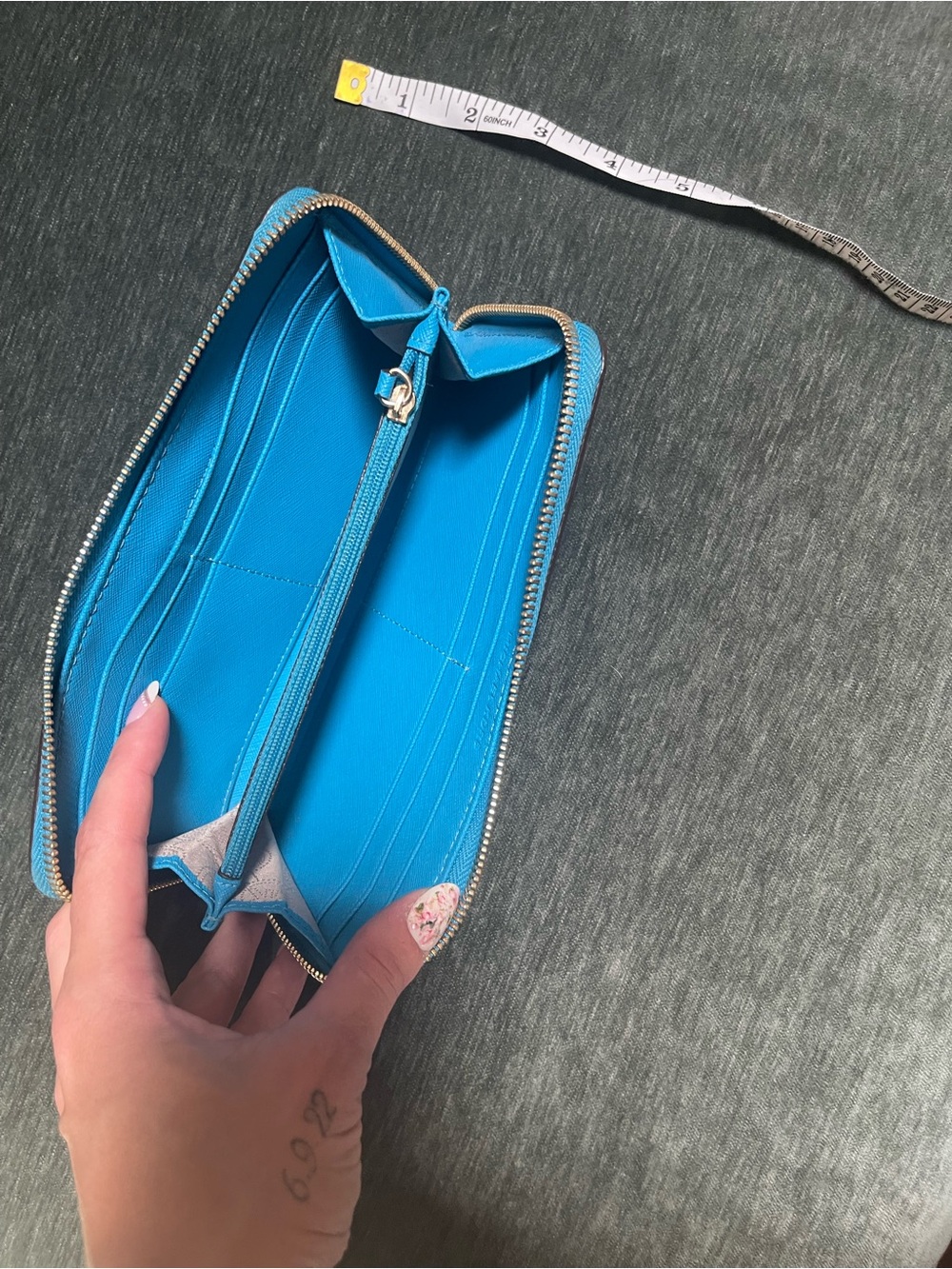 Michael Kors Bright Blue Zip-Around Saffiano Wallet - Picture 3 of 5